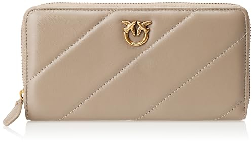 Pinko Ryder Zip Around Sheep Nappa, Accessori da Viaggio-Portafogli Donna, I68Q_Noce-Antique Gold, U