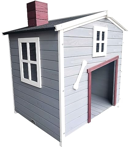 Dehner Lieblinge Hundehütte Hector, ca. 96.5 x 103 x 79 cm, Bitumen/Tannenholz, grau/rot/weiß