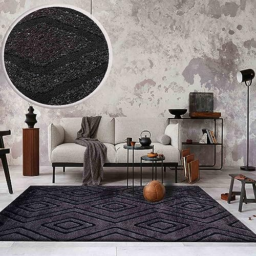 VIMODA Teppich Modern Super Weich Wohnzimmer Teppich, 3D Effekt, Skandinavisch, Farbe:Anthrazit, Maße:160x230 cm