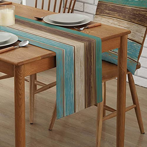 Tischläufer Modern,Tischläufer Wasserabweisend Leinen,Vintage Tischläufer Optik für Esstisch und Deko für Familienfeiern, Hochzeiten, Hoteldekorationen,Party | Grün Braun - 33x183 cm (A)