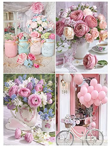 DCIDBEI Broderie Diamant Rose Lot de 4 30x40 cm Diamond Painting Fleur Broderie Diamant Fleurs Diamant Painting Adulte Rose Peinture Diamant Rose Diamond Paint Ballon Puzzle Diamant Ballon