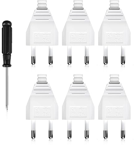 CYIOU 6 Stück Flache Europäische Flachstecker Netzstecker mit Schraubendreher, Eurostecker, für den Einsatz im Innenbereich, 220 V, 2,5 A