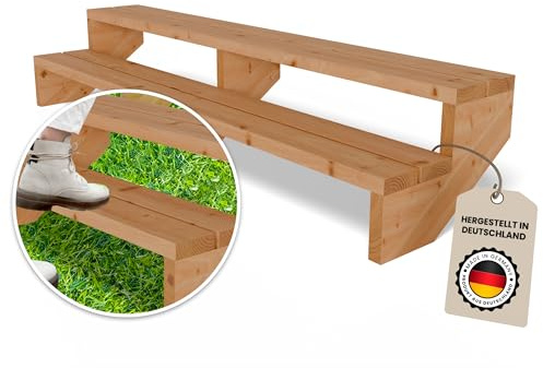 Gartenwelt Riegelsberger Terrassentreppe 2 Stufen Breite 190 cm Höhe 38 cm | Außentreppe aus Lärche natur für Terrasse & Garten | Komplett-Set mit Wangen, Bohlen & Edelstahlschrauben