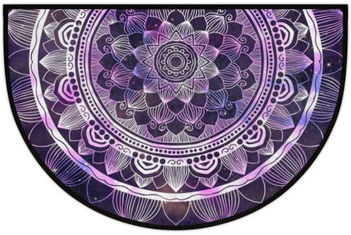 Boho Purple Mandala Half Round Door Mat Indoor Entrance,Mandala Flower Non Slip Absorbent Doormats,30x18 Inch Wear Resistant Semi Circle Floor Mats Area Rugs for Kitchen Patio Home Decor