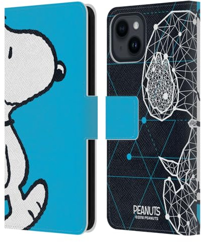 Head Case Designs Offizielle Peanuts Snoopy Geometrisch Halbzeiten Und Gelächter Leder-Wallet-Hülle Kompatibel mit Apple iPhone 15