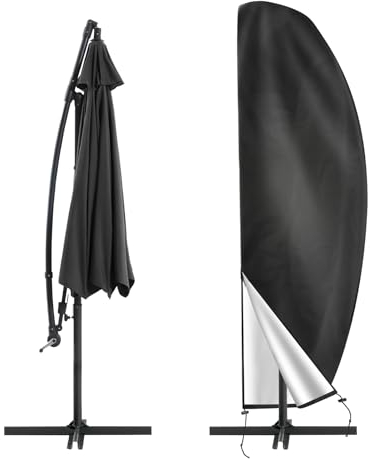 Housse Parasol Déporté pour Parasol Ø 2-4m, 210D Oxford Housse de Protection pour Parasol avec Sac de Rangement, Imperméable Anti-UV Housses pour Parasols de Jardin Plage Balcon, 265*40/70/50CM - Noir