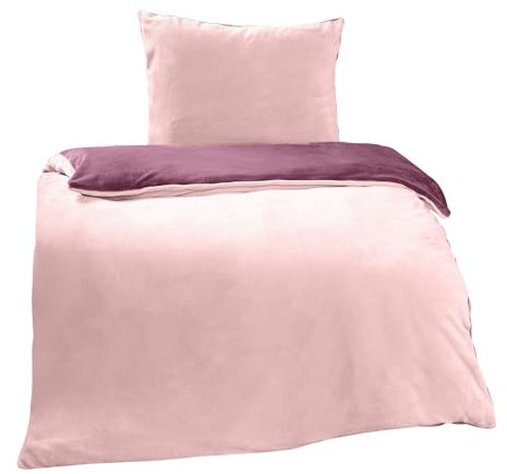 Moon Bettwäsche Cashmere Touch, 135x200/80x80 cm, Winter Wendebettwäsche Plüsch (rosa/Beere)