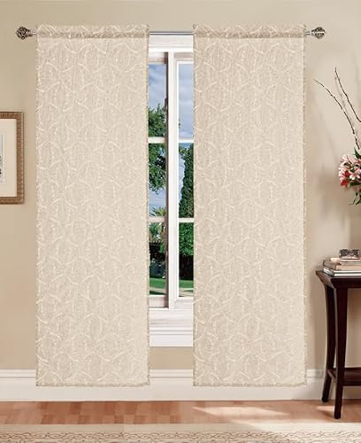 Tata Home Coppia Tende a Vetro per Finestra Semitrasparenti Cucina Tendine Bagno Ricamate per Interno Misura 70x240 cm Colore Tortora MOD. Ginella B1
