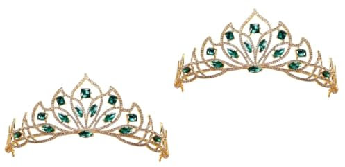 Beaupretty 2pièces Couronne De Mariage Imitation Avec Rhinestones Et Vert Olive Diadème Élégant Accessoire De Cheveux Pour Mariée Et Fête