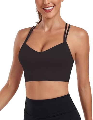 As Fariy Damen Cloud Longline Sport-BH U-Ausschnitt Spaghettiträger Trainings-BH Yoga Crop Tank Top (Schwarz,XL)