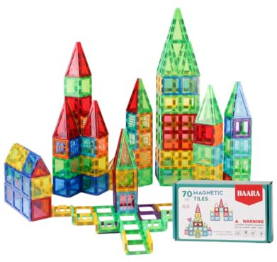 Magnetic Tiles 70 PCS for Kids 100% Magnet Building Tiles for Kids Magnet Blocks Magnetic STEM Toys Gift for boys and girls.