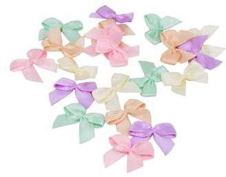Satinschleifen 25x30mm 20 Stück Set - FARBAUSWAHL - farbecht & waschbar - Kleine Schleifen zum Nähen - Fertige Geschenkschleifen zum Dekorieren Basteln Kleben - Pastell Mix