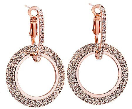 PULABO Zircone cubico placcato in oro rosa con strass di cristallo doppio cerchio croce anello orecchini gioielli con perno per le donne portatile e utile durevole