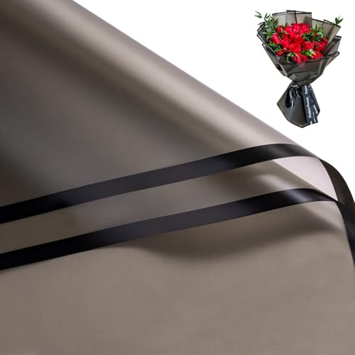 RUSPEPA 20 fogli di carta da regalo per fiori, carta da imballaggio impermeabile per bouquet floreali, forniture per fioristi per compleanni, feste, matrimoni e bricolage - Nero