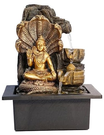 LEOM Indoor Water Fountain With LED Lights, Lord Shiva With Waterfall Features, Zen Tabletop Water Fountain, Home/Office Decor Fountainer, Zen Meditation Relaxation, 10.25 Tall