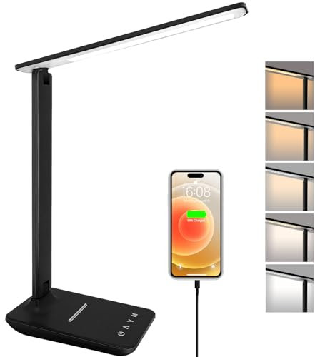 lampada da scrivania,lampada da lettura,dimmerabile lampada da tavolocon porta USB, 3 modalità di illuminazione, lampada da comodino pieghevole per lettura,unghie,lavoro,studiare,ufficio,dormitorio