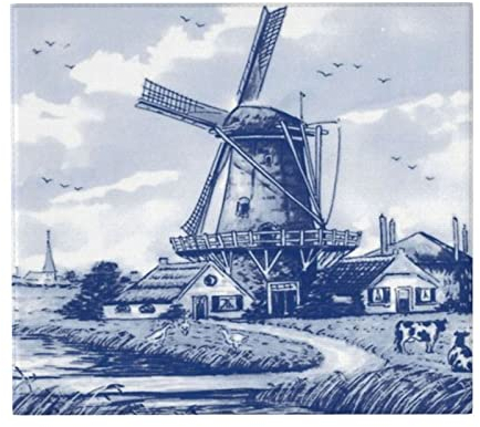 Untersetzer Blaue Niederlande, Süße Vintage Holländische Windmühle Delft Geschirr-Abtropfmatte Verhindert Flecken Abtropfgestel Für Ntheke, Geschirr, Besteck, 41X46cm