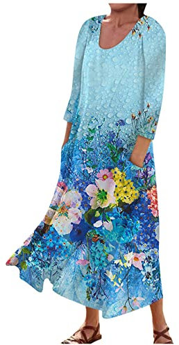 Strandkleid Damen Maxikleid Damen Sommer Abendkleid Kleid Lang Strandkleid Ballkleid Abendkleid Damen Kleider Für Hochzeitsgäste Bodycon Ärmellos Kurze Mode Midikleid(1-Blue,4XL)