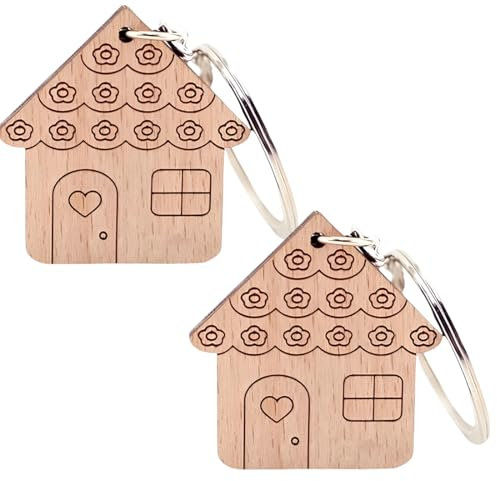 SGERUFZ 2 Pcs mini porte clés en forme de maison en bois pour porte clé maison