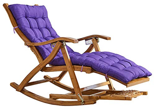 Chaise de jardin inclinable en bois de bambou avec coussins - Chaise longue réglable pliable pour jardin, plage, piscine - Charge maximale : 150 kg