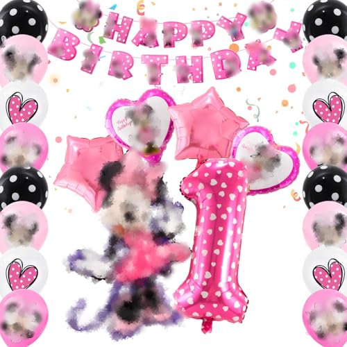 Mouse Decorations 23PCS - Happy Birthday Banner, Balloons, 1st Birthday Themed Party Supplies, Pink Decorations