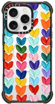 CASETiFY Ultra Impact iPhone 16 Pro Case [Strong Slim / 11.5ft 5X Militray Grade Drop Protection/Compatible with Magsafe] - Clear Polka Daub Hearts - Clear Black