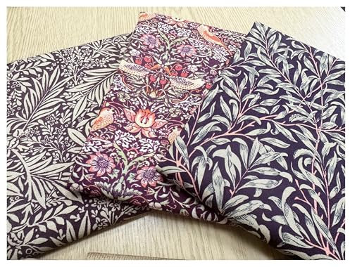 Lot de tissus en coton – William Morris Prints – Violet Damson – 3 x 0,5 m de longueur – Tissu pour travaux manuels