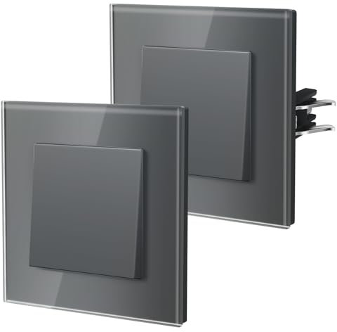 BSEED Interrupteur Mural, Interrupteur Va Et Vient Avec Griffes, Verre Interrupteur Lampe De Chevet, 1 Gang 1Way, 86mm, Gris