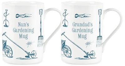 Purely Home Nan & Grandads Gardening Mug Set - Vintage Garden Tea/Coffee Bone China Cups Set of 2 - Present/Gifts for Grandparents