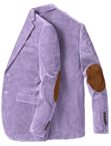Stillluxury Ellbogen-Patch Blazer-Jacke für Herren Einreihiger Corduroy Freizeit Sport-Mantel Reverskragen Hochzeit Smoking, Flieder, XL