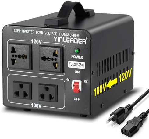 Yinleader Convertisseur de tension 110 V-120 V à 100 V japonais ou transformateur Step Up 100 V à 120 V 2500 W pour cuiseur à riz japonais/teinture/mixeur/chauffage/nettoyeur/audio/équipement de grill