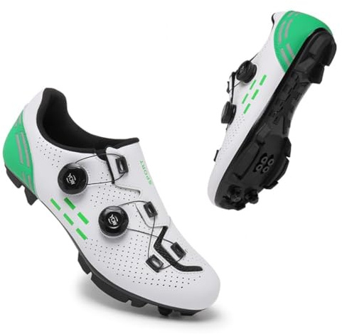 Cycling Shoes Mens Road MTB Cycling Shoes SPD-SL Compatible with Peloton Bike Indoor Outdoor Road Bike Riding Shoes Men's & Women's Black (White Green - MTB,11)