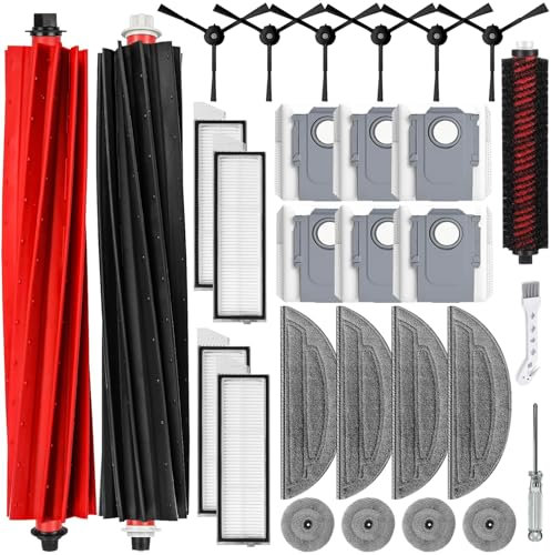 UPUPDAY Accessoires de Rechange pour Roborock S8 MaxV Ultra /S8 Max Ultra, 2 Brosse Principale 6 Sacs à Poussière 4 Filtre 4 Serpillères 4 Serpillères de Bord 1 Brosse de Nettoyage 6 Brosses Latérale