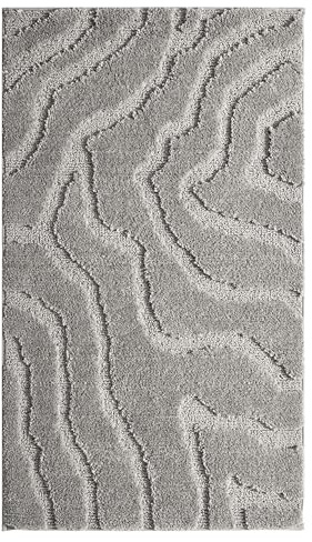 Thermavita Badteppich 120x70 cm, weich und rutschfest, Badematte Pebblestone Grey, Grau, 2 cm Mikrofaser, waschbar 30°C, für Fußbodenheizung