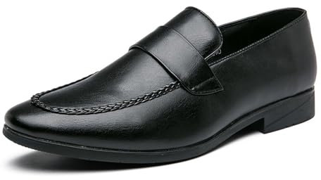 Mocasines De Negocios para Hombre, Estilo Informal, Sin Cordones, para Vestir En Bodas Y Ocasiones Formales,Negro,44 EU