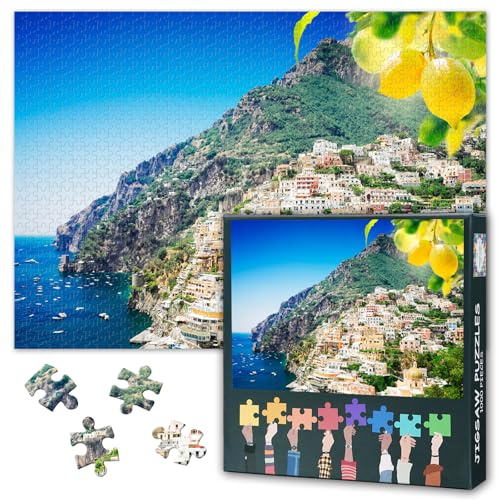1000 Piece Jigsaw Puzzle for Adults Positano Italy Scenic Coastal Town Landscape Vintage Italian Resort Lemon Grove Travel Art Puzzle 27.5x19.7 Inch