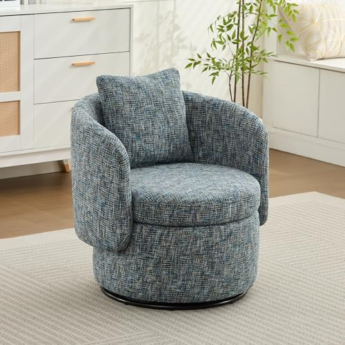 NuvlaGu Sillón giratorio de chenilla, moderno sillón de club con cojines decorativos, giratorio 360°, forma redonda, cómoda silla de relax para salón y dormitorio (azul)