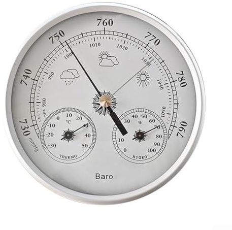 Wetterstation, Thermometer, 130 mm, 3-in-1, Hygrometer, Barometer, Metallrahmen, Barometrisches Manometer für Boot, Innen- und Außenbereich, Weiß