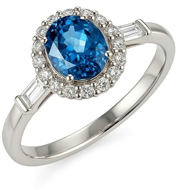 Promise Ring for Women Gold 9 Karat Solid Engagement Rings Halo with 1ct Topaz White Gold Wedding Bands with Moissanite for Her Size N 1/2