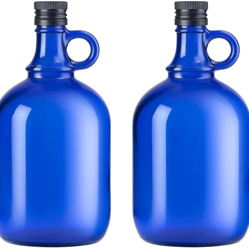 lilawelt24 Blaue Glasflasche 1 L mit Ausgießer & Schraubverschluss – Vorrats-Flasche für Öl, Essig, Likör & Getränke (2x 1L)