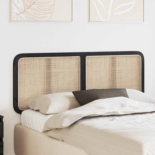 Bucmath Kiefernholz Kopfteil Schwarz 140x55x3 cm, Rattan Bett Kopfteil, Massivholz für Schlafzimmer, Modernes Design, Langlebig