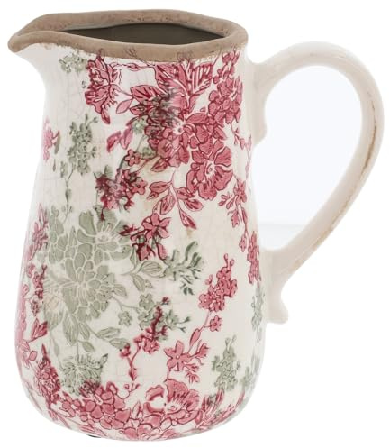Shudehill Giftware Misty Collection Ceramic Jug, Pink Floral Garden Design, Crackle Glaze Finish, Decorative Pitcher