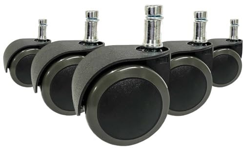 hjh OFFICE 619032 5X Hartbodenrollen ROLO Easy 10mm / 50mm Stuhlrollen Bürostuhl für Harte Böden