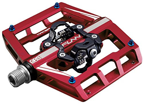 Funn Mamba Mountain Bike Clipless Pedals, doppelseitige Klickpedale mit breiter Plattform für MTB, kompatibel mit SPD Cleats, 9/16-Zoll CrMo-Achse Fahrradpedale (Rot)