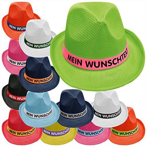 Nashville print factory Mafiahut Promo-Hut Partyhut Bedruckt mit Wunschtext Hutband JGA Fasching Disco (Orange)