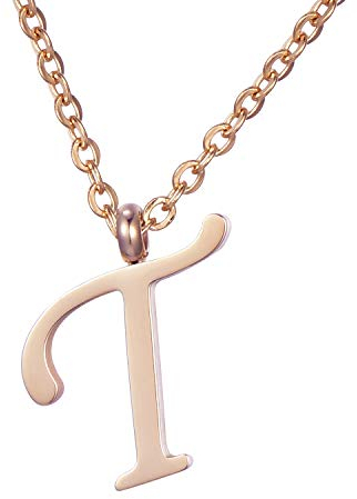 Morella Damen Halskette mit Buchstabe T Anhänger Edelstahl Rosegold in Schmuckbeutel