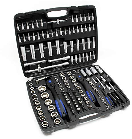 Set de 172 piezas llaves de vaso carracas 1/4 1/2 3/8 bits extensiones herramientas maletín