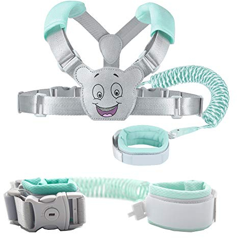 Laufgurt für Kleinkinder, Kinder-Laufgeschirr, 3-in-1-Set, Sicherheits- Handgelenkmanschette mit Schloss + Rucksack + 1,5 m Gummigurt