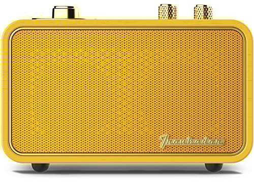 Kaya Vintage Bluetooth Speaker with Radio, TRENBADER.com Portable Wireless Speaker for Home Office Travel Indoor Outdoor, Customizable Retro Vintage Style, Natural Real Wood, Mic. Black (Brand
