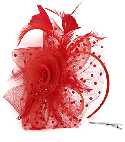 Lazzboy Flapper Great Gatsby Stirnband Pearl Party Braut Kopfschmuck Up Damen 1920s Pfau Feder 20er Jahre Stil Haarband Inspiriert Von Kostüm Accessoires(Rot)